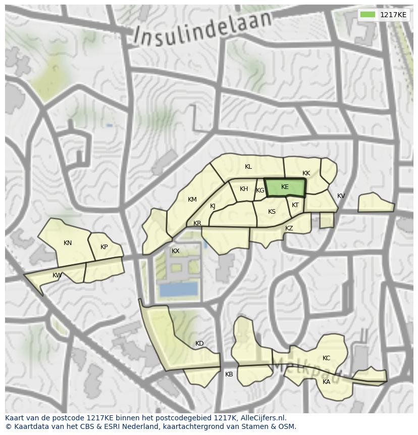 Afbeelding van het postcodegebied 1217 KE op de kaart.