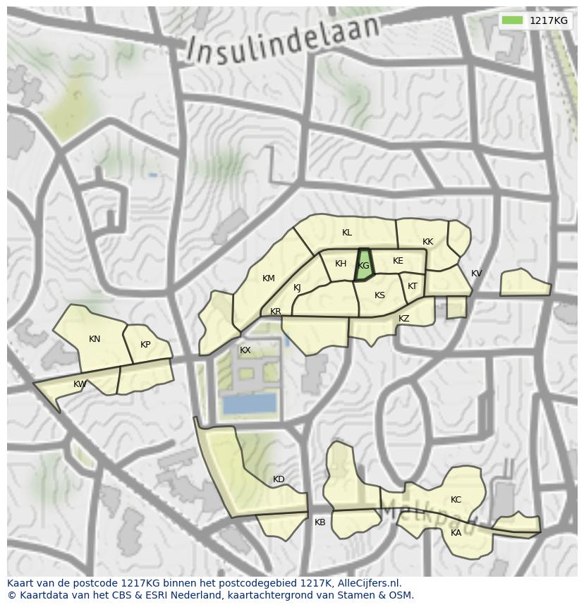 Afbeelding van het postcodegebied 1217 KG op de kaart.