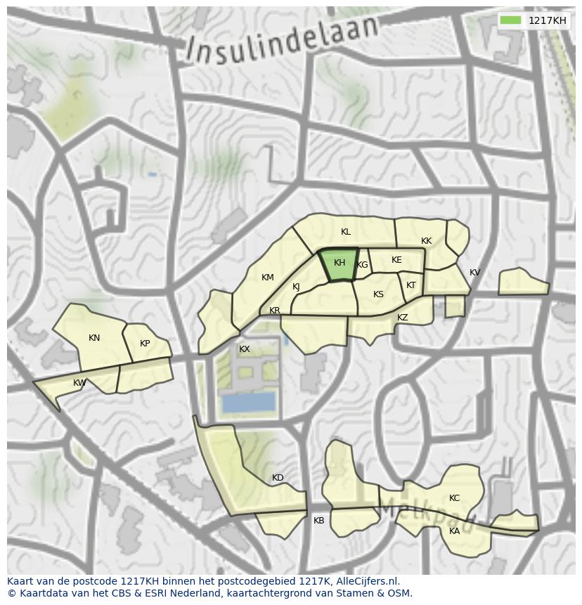 Afbeelding van het postcodegebied 1217 KH op de kaart.