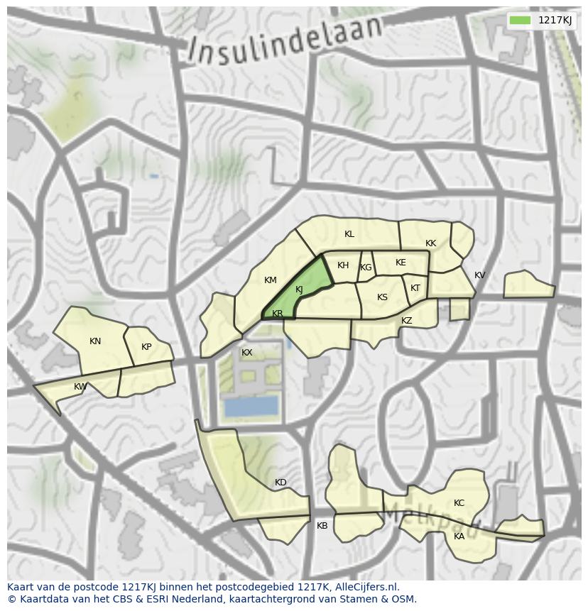 Afbeelding van het postcodegebied 1217 KJ op de kaart.
