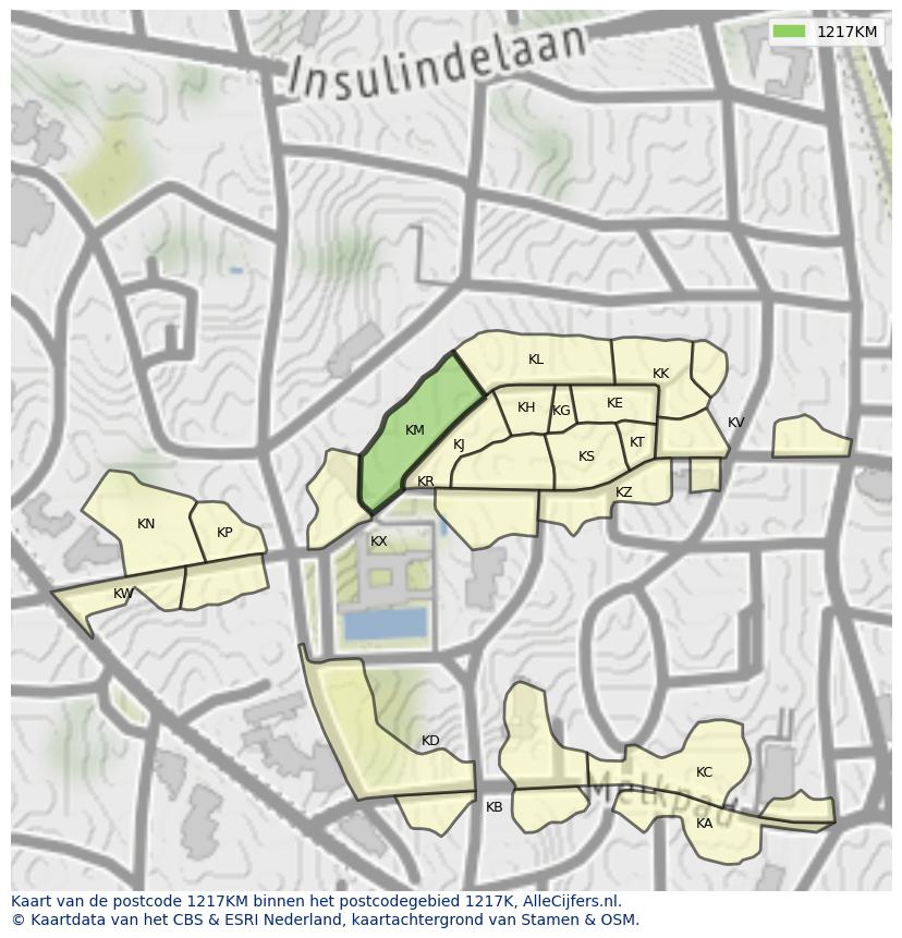 Afbeelding van het postcodegebied 1217 KM op de kaart.