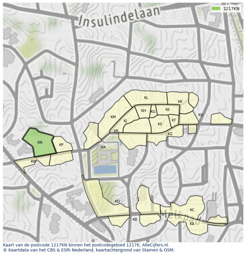 Afbeelding van het postcodegebied 1217 KN op de kaart.
