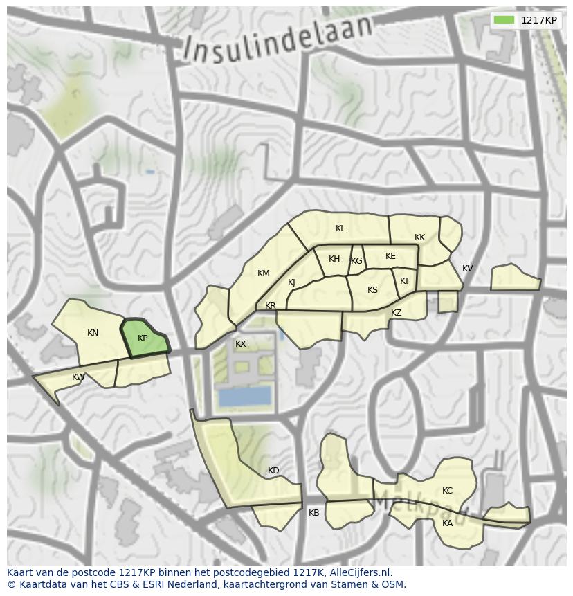 Afbeelding van het postcodegebied 1217 KP op de kaart.