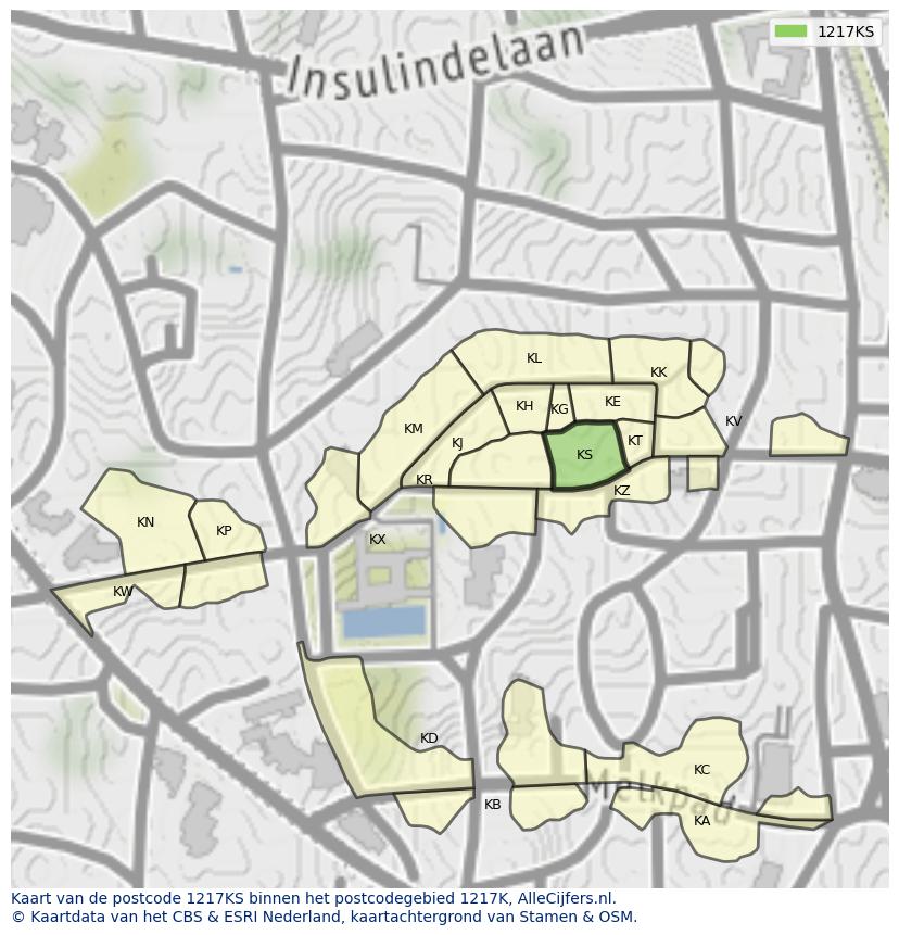 Afbeelding van het postcodegebied 1217 KS op de kaart.
