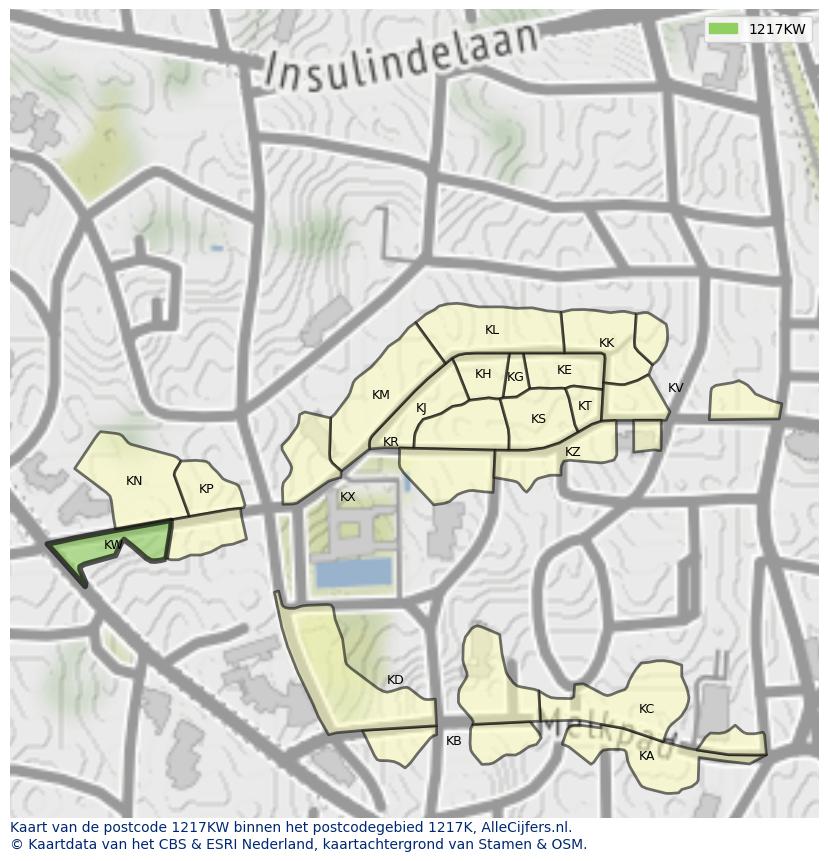 Afbeelding van het postcodegebied 1217 KW op de kaart.