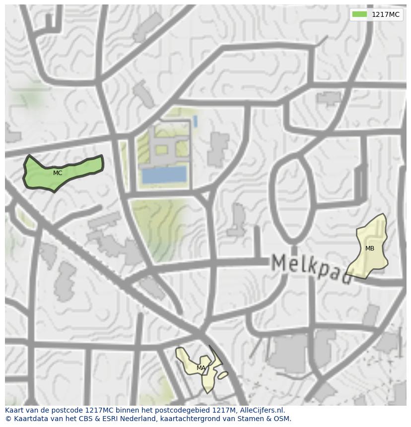 Afbeelding van het postcodegebied 1217 MC op de kaart.