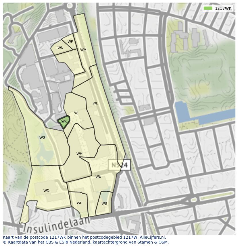 Afbeelding van het postcodegebied 1217 WK op de kaart.