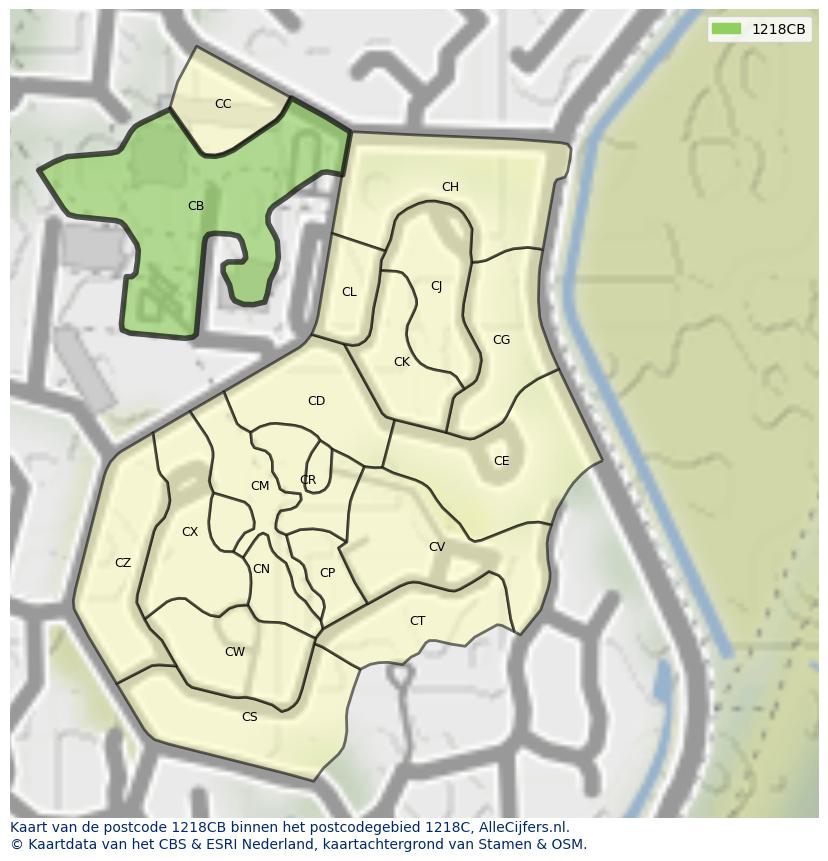 Afbeelding van het postcodegebied 1218 CB op de kaart.