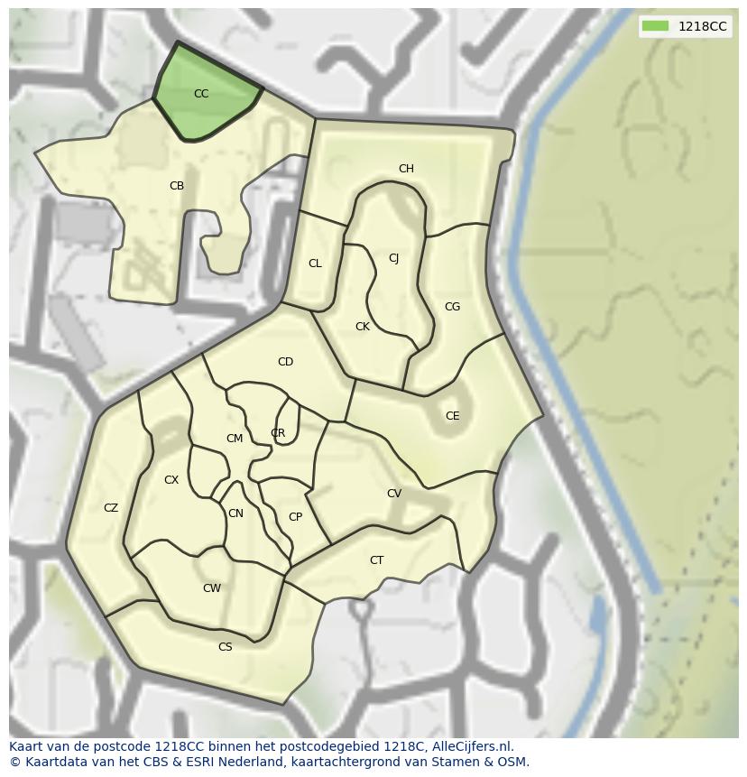Afbeelding van het postcodegebied 1218 CC op de kaart.
