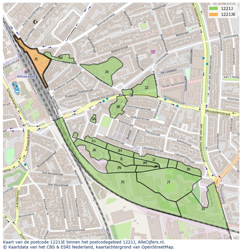 Afbeelding van het postcodegebied 1221 JE op de kaart.