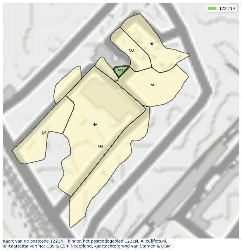 Afbeelding van het postcodegebied 1221 NH op de kaart.