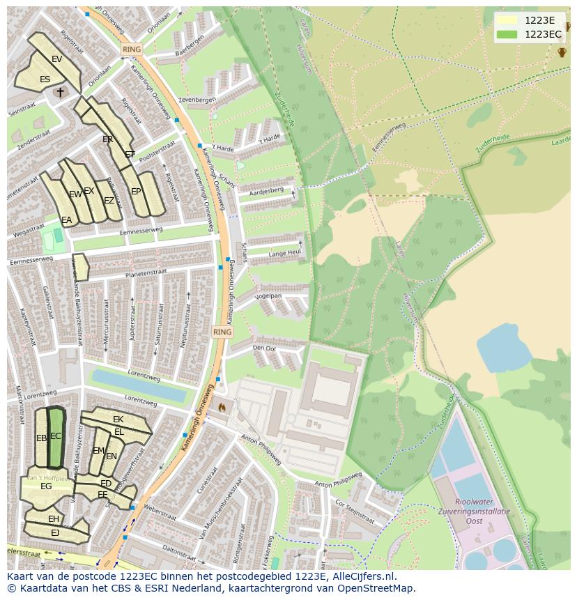 Afbeelding van het postcodegebied 1223 EC op de kaart.