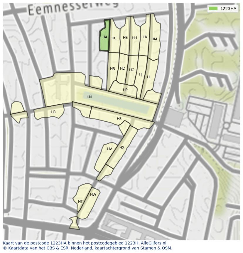 Afbeelding van het postcodegebied 1223 HA op de kaart.