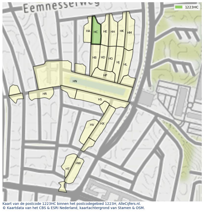 Afbeelding van het postcodegebied 1223 HC op de kaart.