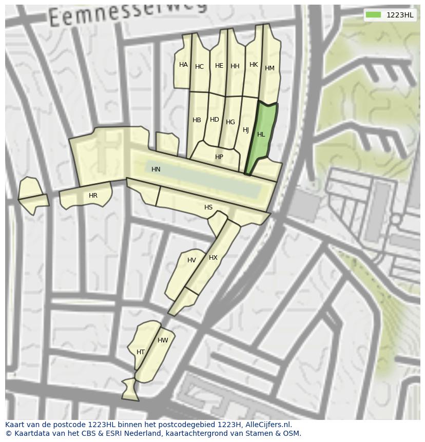 Afbeelding van het postcodegebied 1223 HL op de kaart.