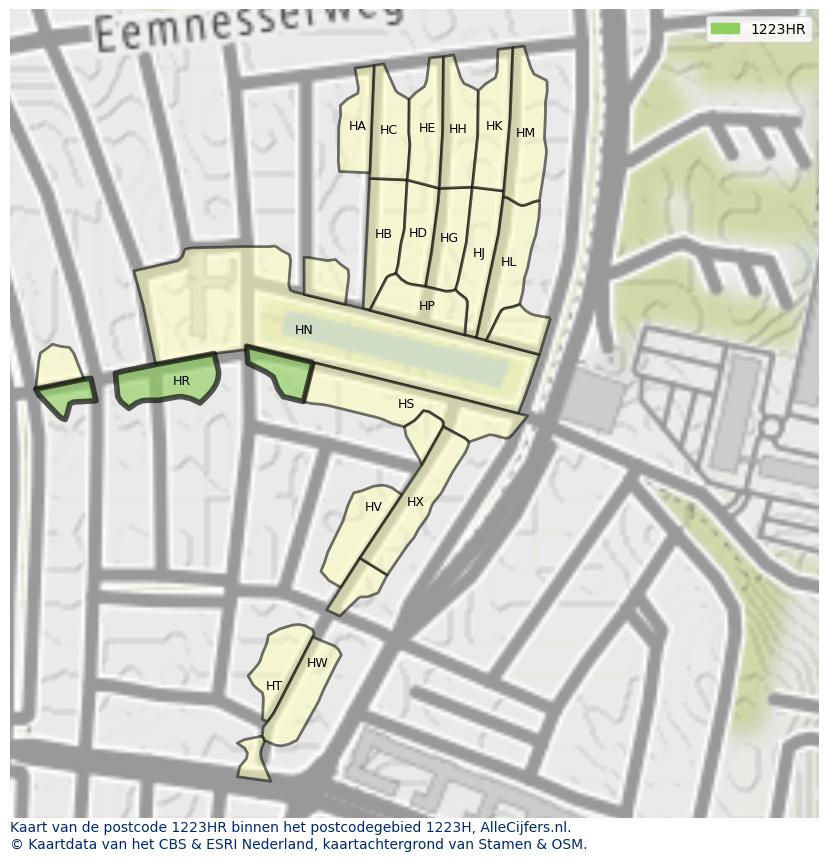 Afbeelding van het postcodegebied 1223 HR op de kaart.