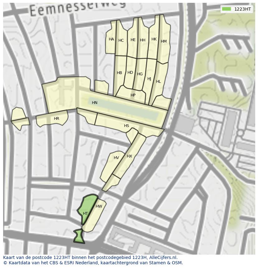 Afbeelding van het postcodegebied 1223 HT op de kaart.