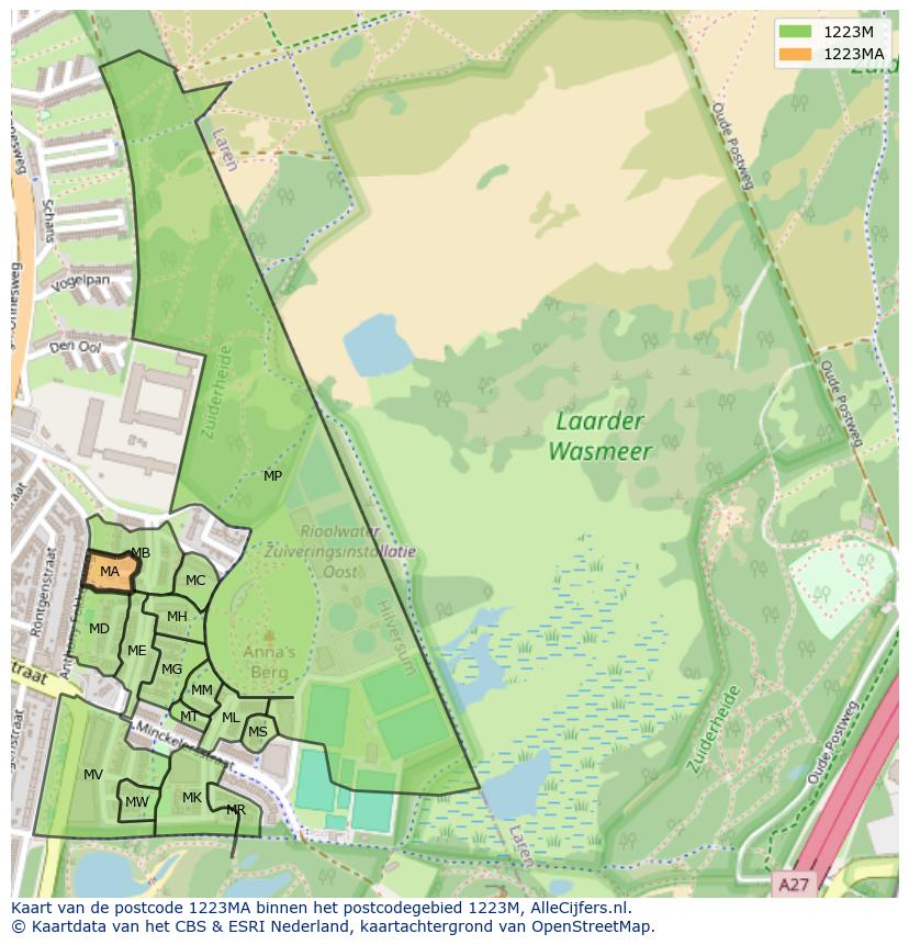Afbeelding van het postcodegebied 1223 MA op de kaart.
