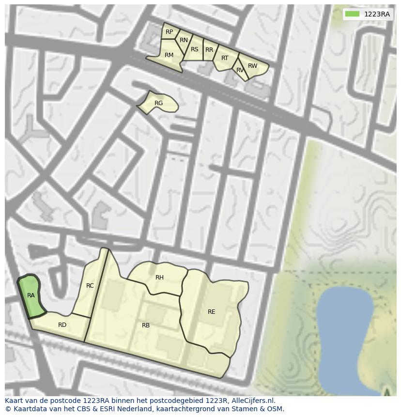 Afbeelding van het postcodegebied 1223 RA op de kaart.