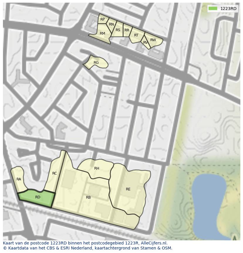 Afbeelding van het postcodegebied 1223 RD op de kaart.