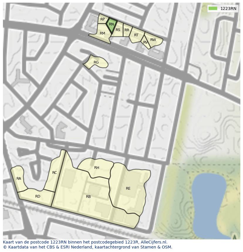 Afbeelding van het postcodegebied 1223 RN op de kaart.
