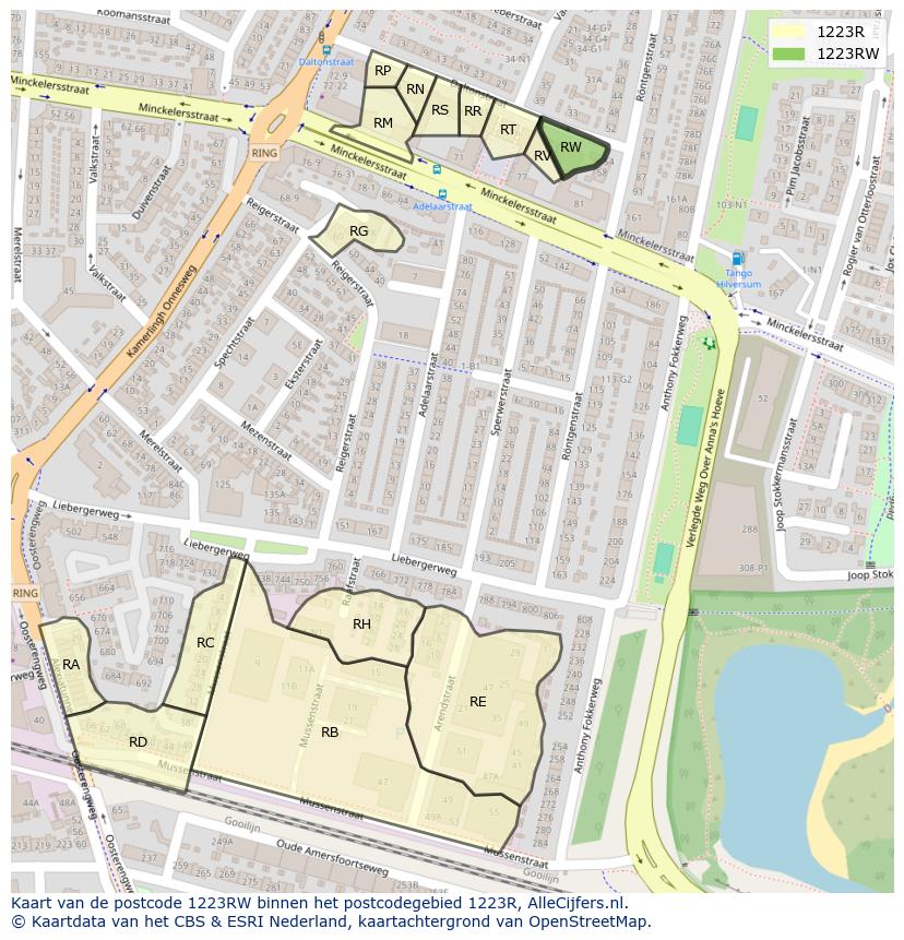 Afbeelding van het postcodegebied 1223 RW op de kaart.