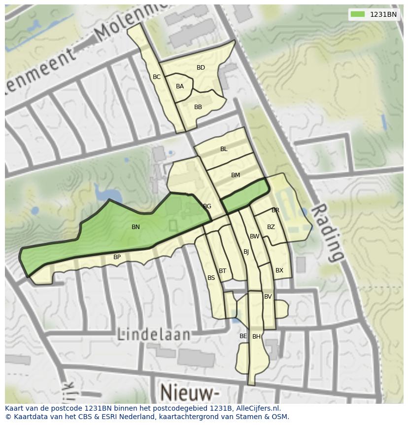 Afbeelding van het postcodegebied 1231 BN op de kaart.