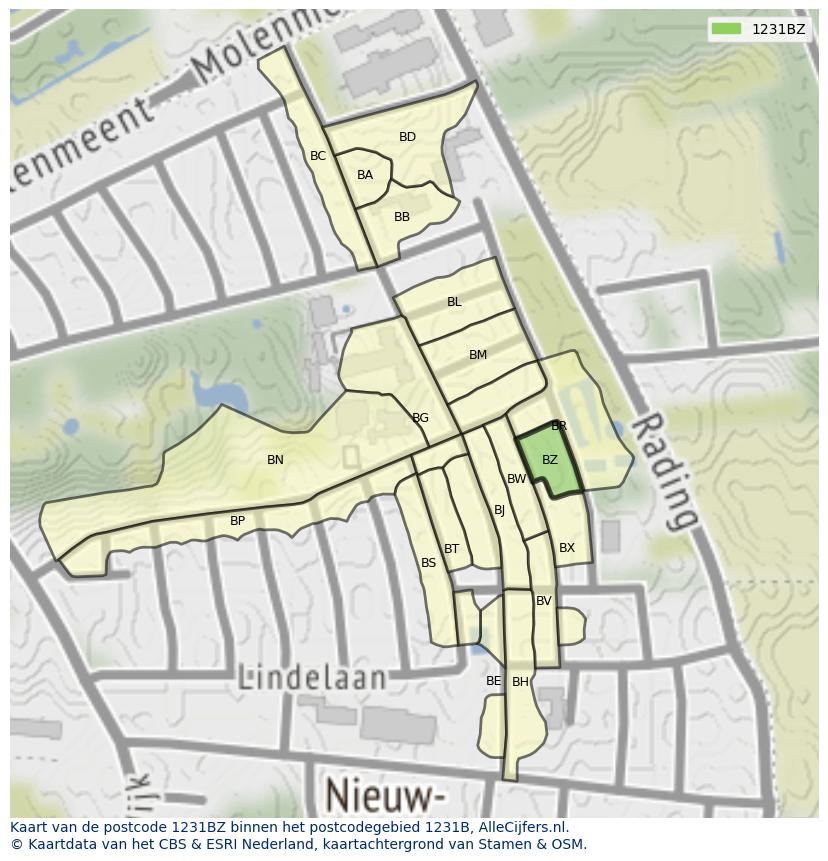 Afbeelding van het postcodegebied 1231 BZ op de kaart.