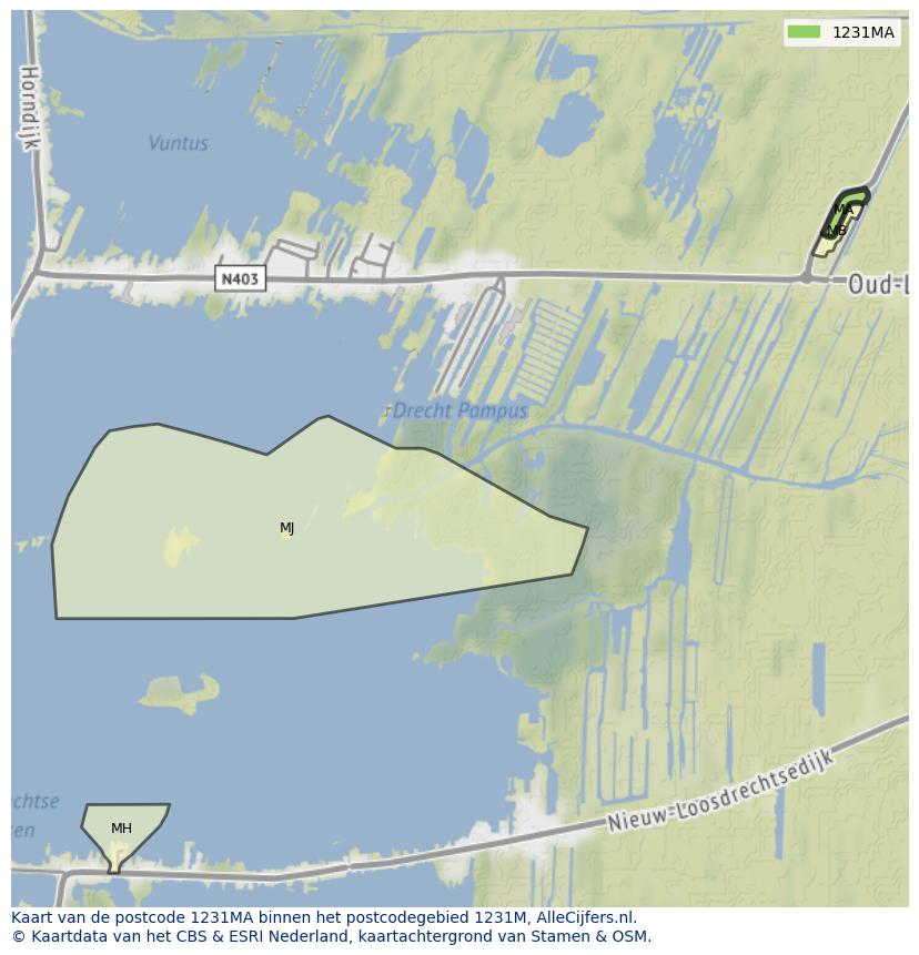 Afbeelding van het postcodegebied 1231 MA op de kaart.