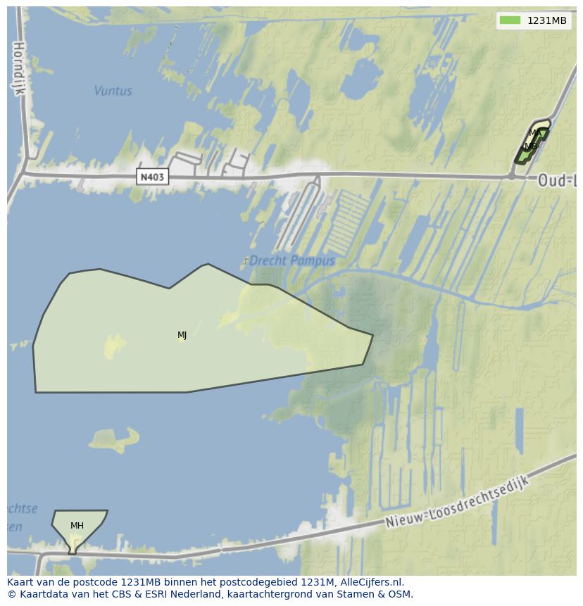 Afbeelding van het postcodegebied 1231 MB op de kaart.