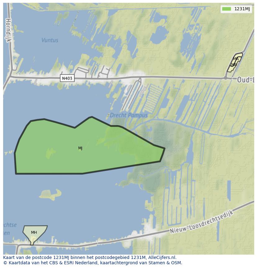 Afbeelding van het postcodegebied 1231 MJ op de kaart.
