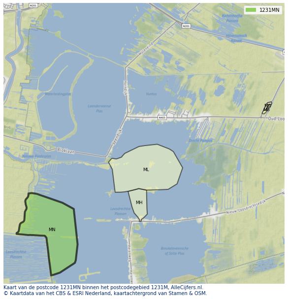 Afbeelding van het postcodegebied 1231 MN op de kaart.
