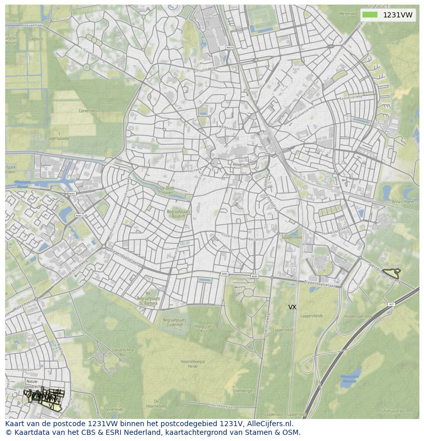 Afbeelding van het postcodegebied 1231 VW op de kaart.