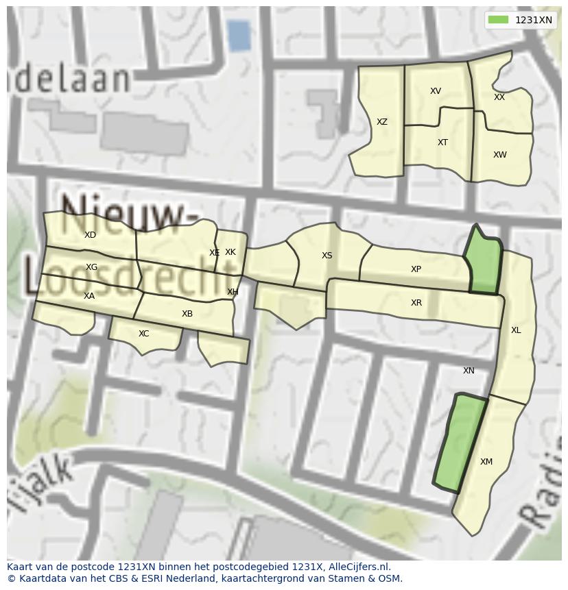 Afbeelding van het postcodegebied 1231 XN op de kaart.