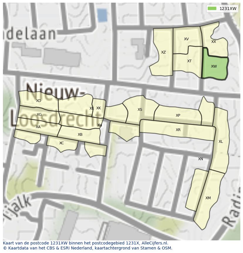 Afbeelding van het postcodegebied 1231 XW op de kaart.