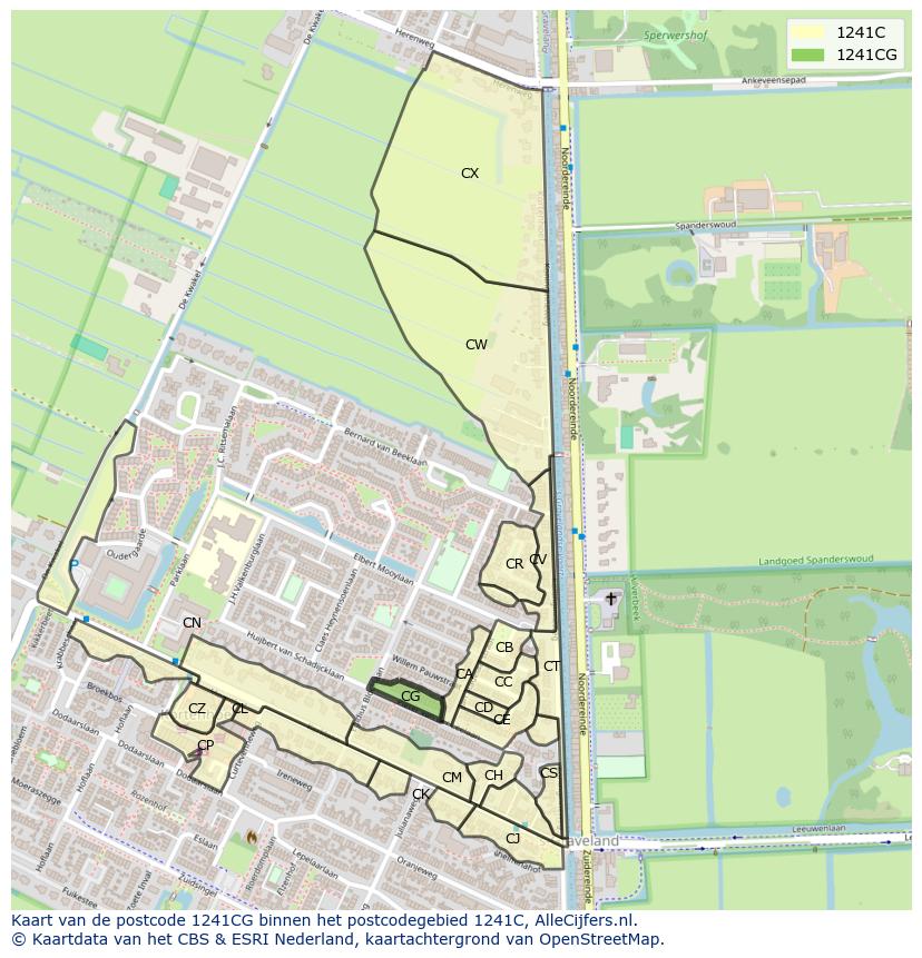 Afbeelding van het postcodegebied 1241 CG op de kaart.