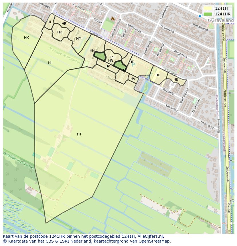 Afbeelding van het postcodegebied 1241 HR op de kaart.