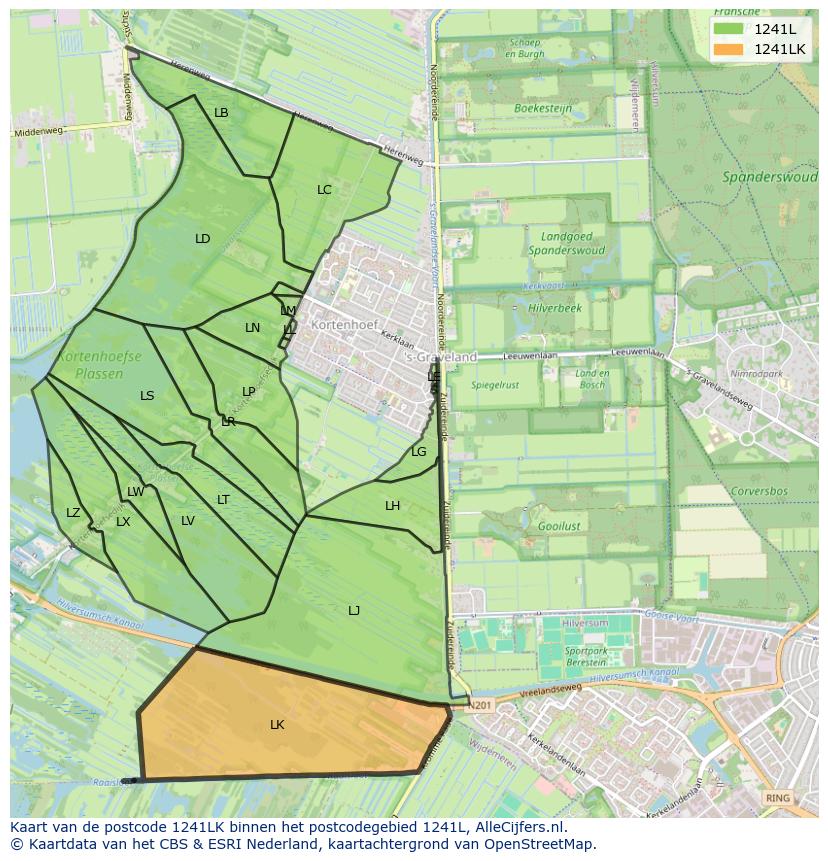 Afbeelding van het postcodegebied 1241 LK op de kaart.