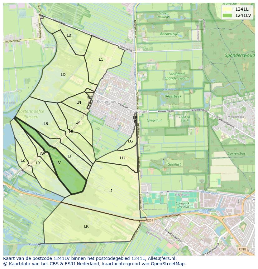 Afbeelding van het postcodegebied 1241 LV op de kaart.