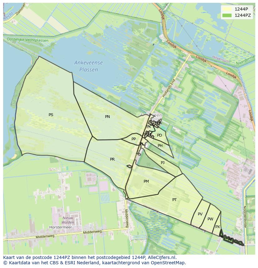 Afbeelding van het postcodegebied 1244 PZ op de kaart.