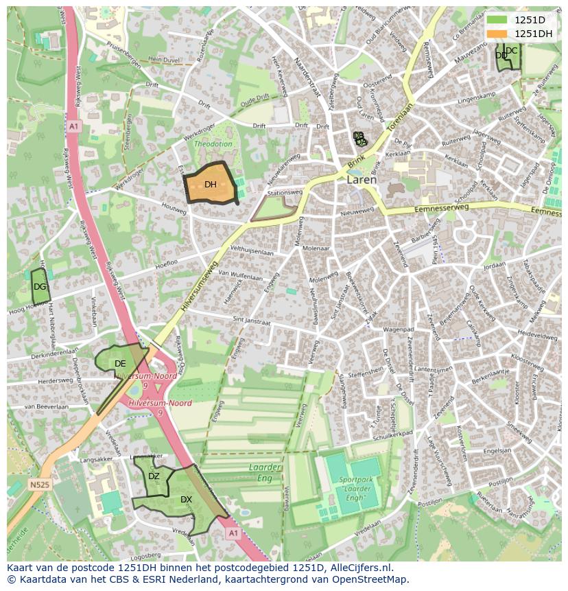 Afbeelding van het postcodegebied 1251 DH op de kaart.
