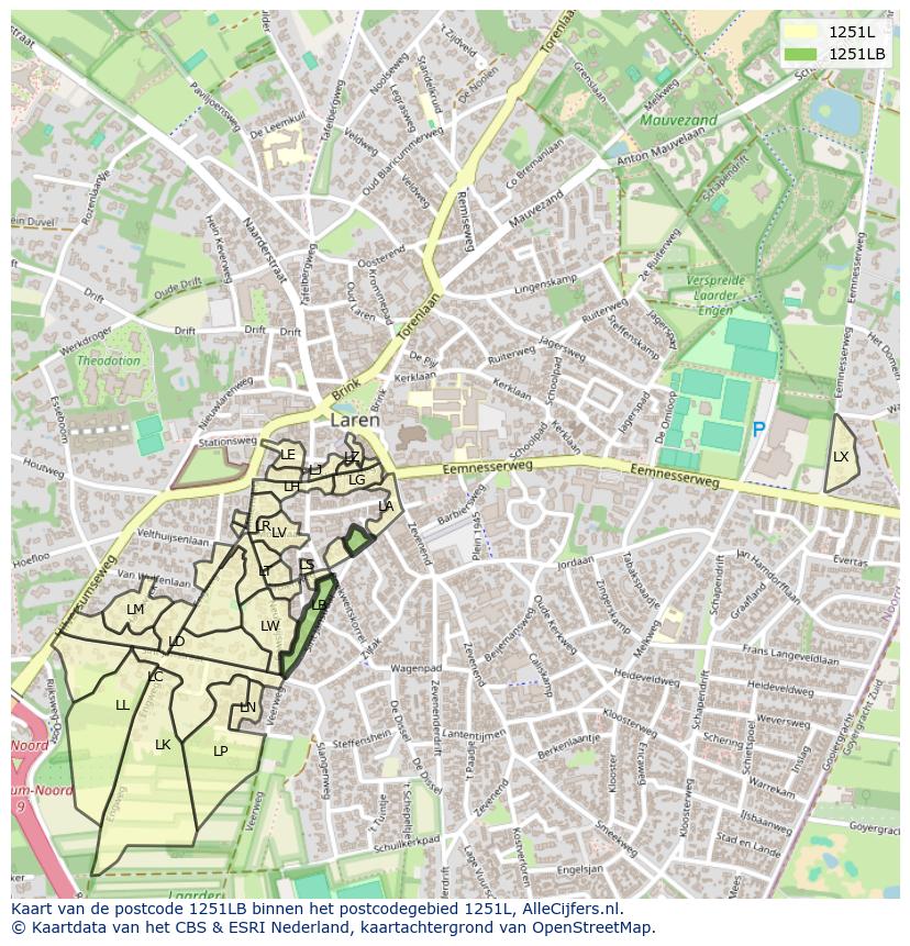 Afbeelding van het postcodegebied 1251 LB op de kaart.