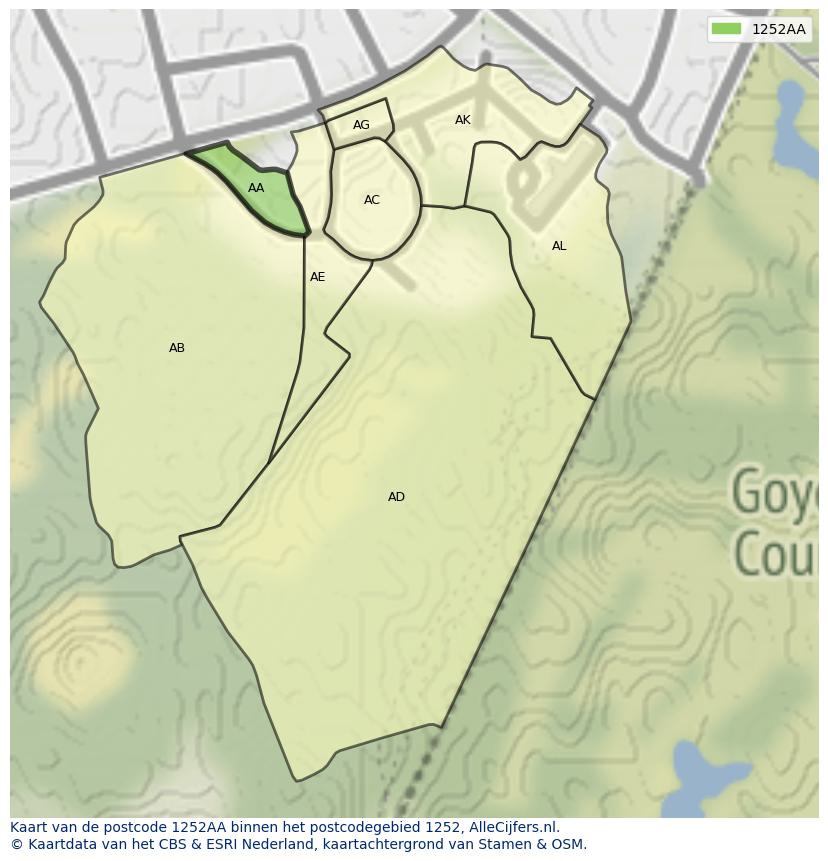 Afbeelding van het postcodegebied 1252 AA op de kaart.