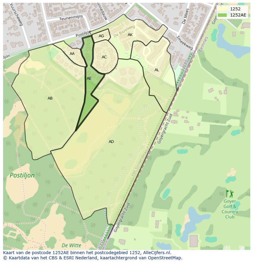 Afbeelding van het postcodegebied 1252 AE op de kaart.