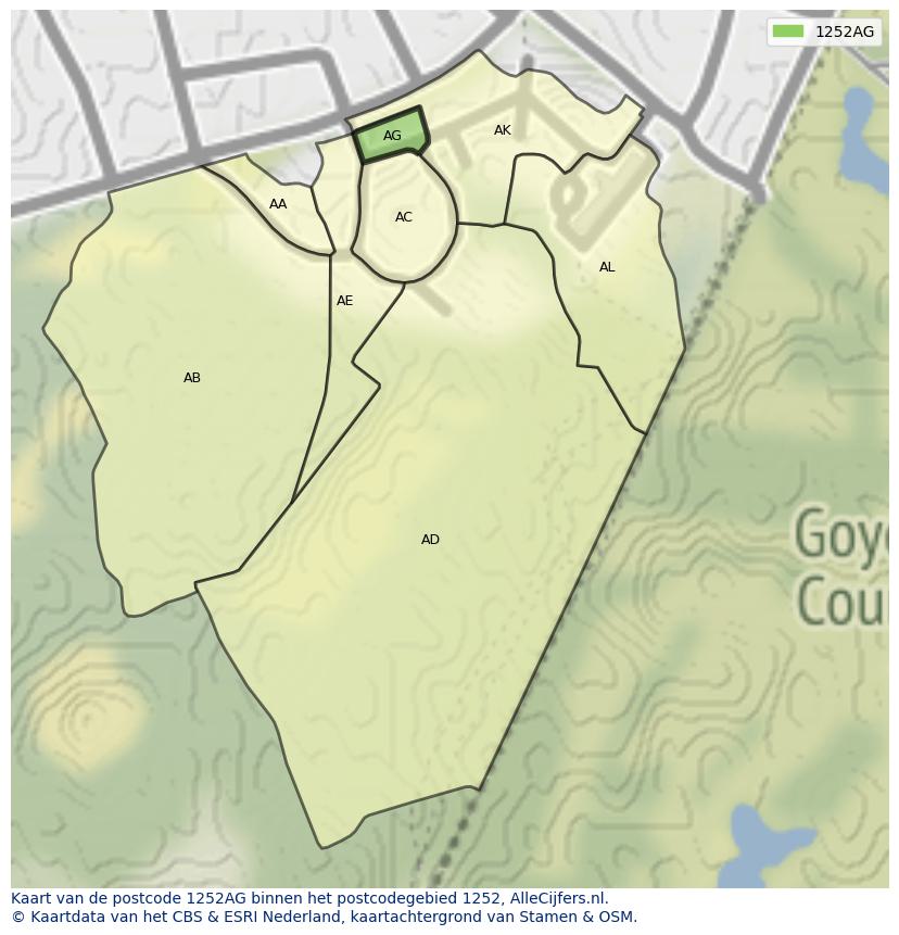 Afbeelding van het postcodegebied 1252 AG op de kaart.
