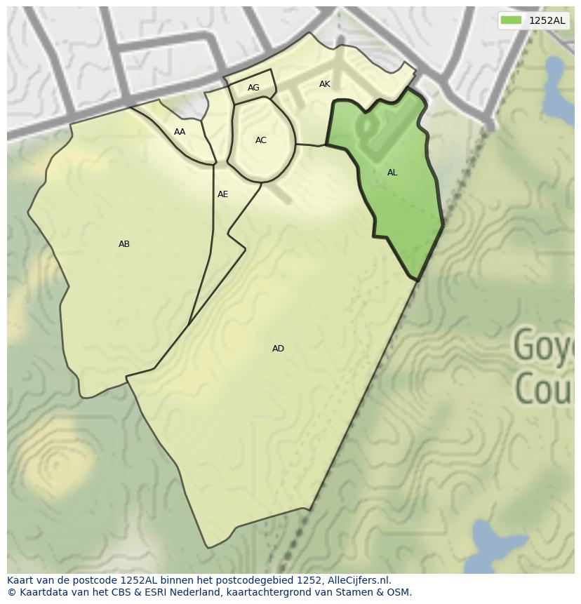 Afbeelding van het postcodegebied 1252 AL op de kaart.