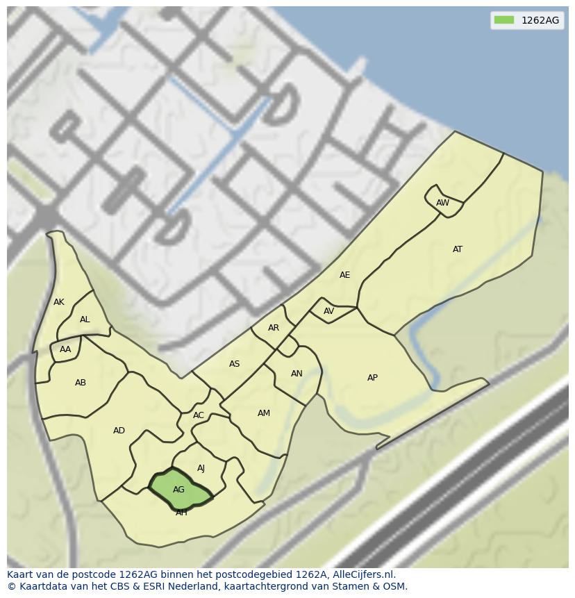 Afbeelding van het postcodegebied 1262 AG op de kaart.