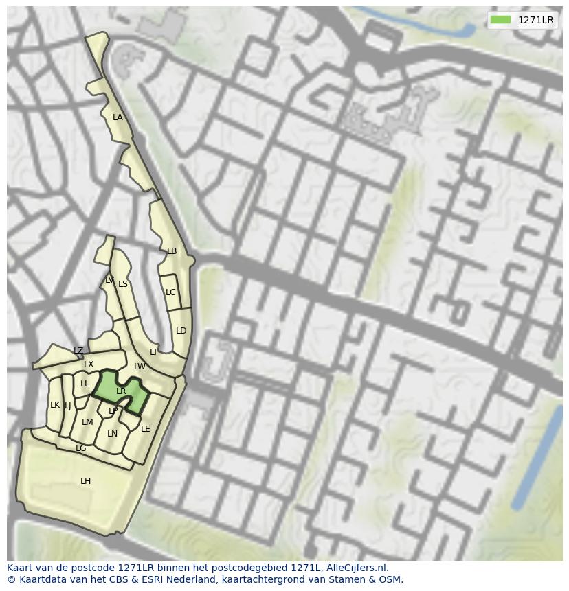 Afbeelding van het postcodegebied 1271 LR op de kaart.