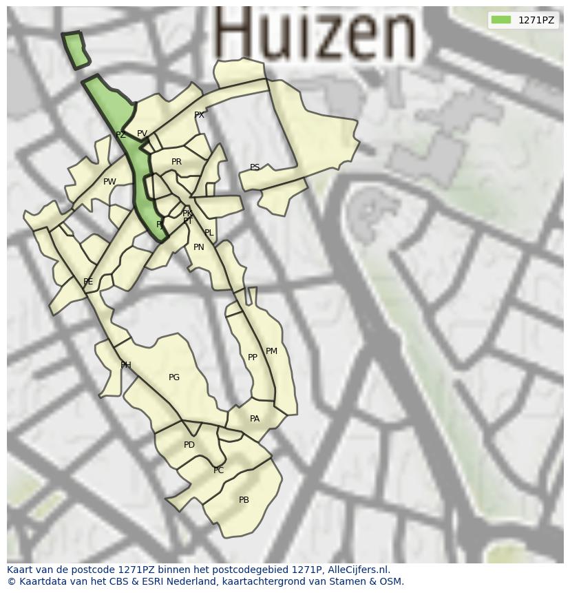 Afbeelding van het postcodegebied 1271 PZ op de kaart.