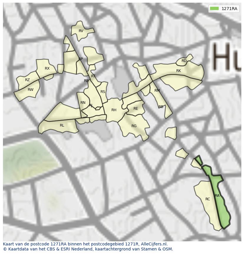 Afbeelding van het postcodegebied 1271 RA op de kaart.